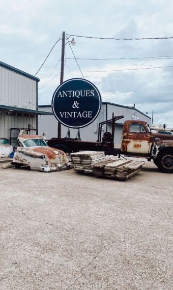 Exterior of Antique store with old rusty truck parked out front in Forney TX